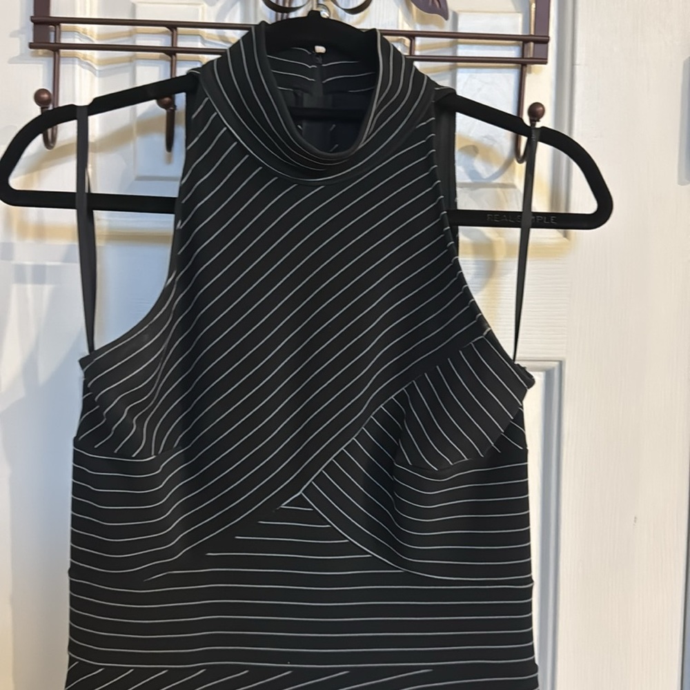 Cach Black Striped Unique Asymmetric Dress - image 5